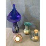 An Alum Bay lustre art glass jack-in-the-pulpit vase; and three Dartington art glass gilded pieces -