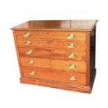 A mahogany canteen chest with rectangular top above five graduated drawers with claret velvet