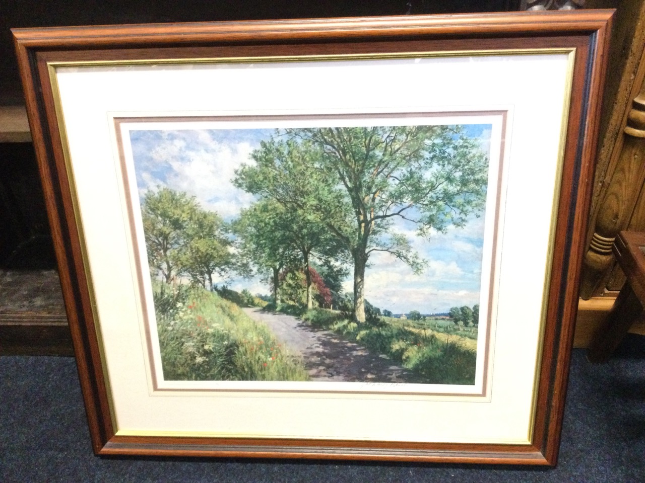 McIntosh Patrick, limited edition lithographic coloured print, landscape with country lane, signed - Bild 3 aus 3