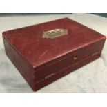An Edwardian Moroccan leather writing box having fitted oak interior with inkwell, pen tray and