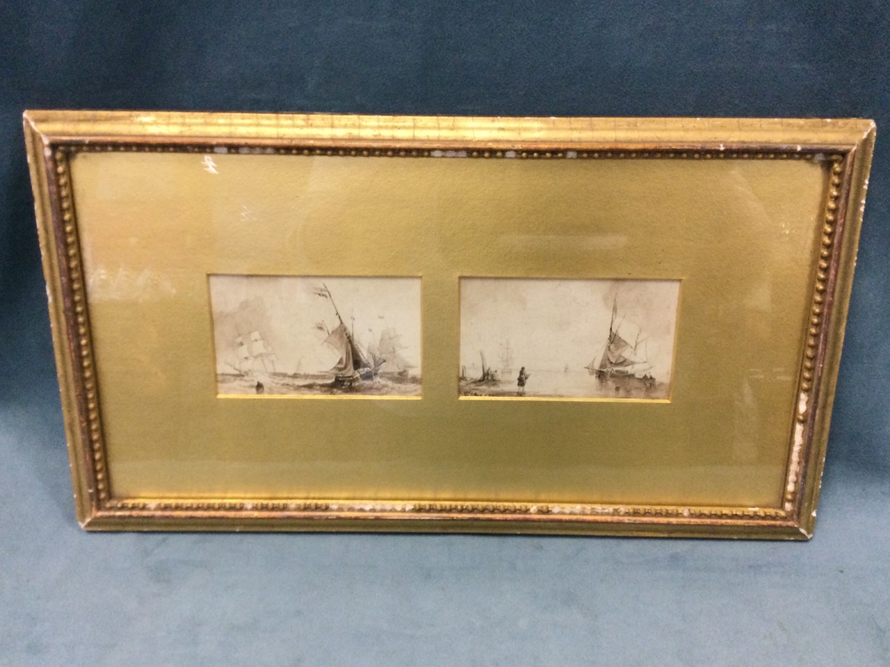 Fine nineteenth century pencil and sepia marine miniature studies, a pair, sailing boats on choppy