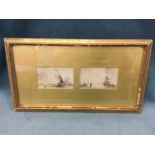 Fine nineteenth century pencil and sepia marine miniature studies, a pair, sailing boats on choppy
