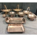 Miscellaneous silver plate including a pair of oval scalloped fruit baskets with swing handles, a