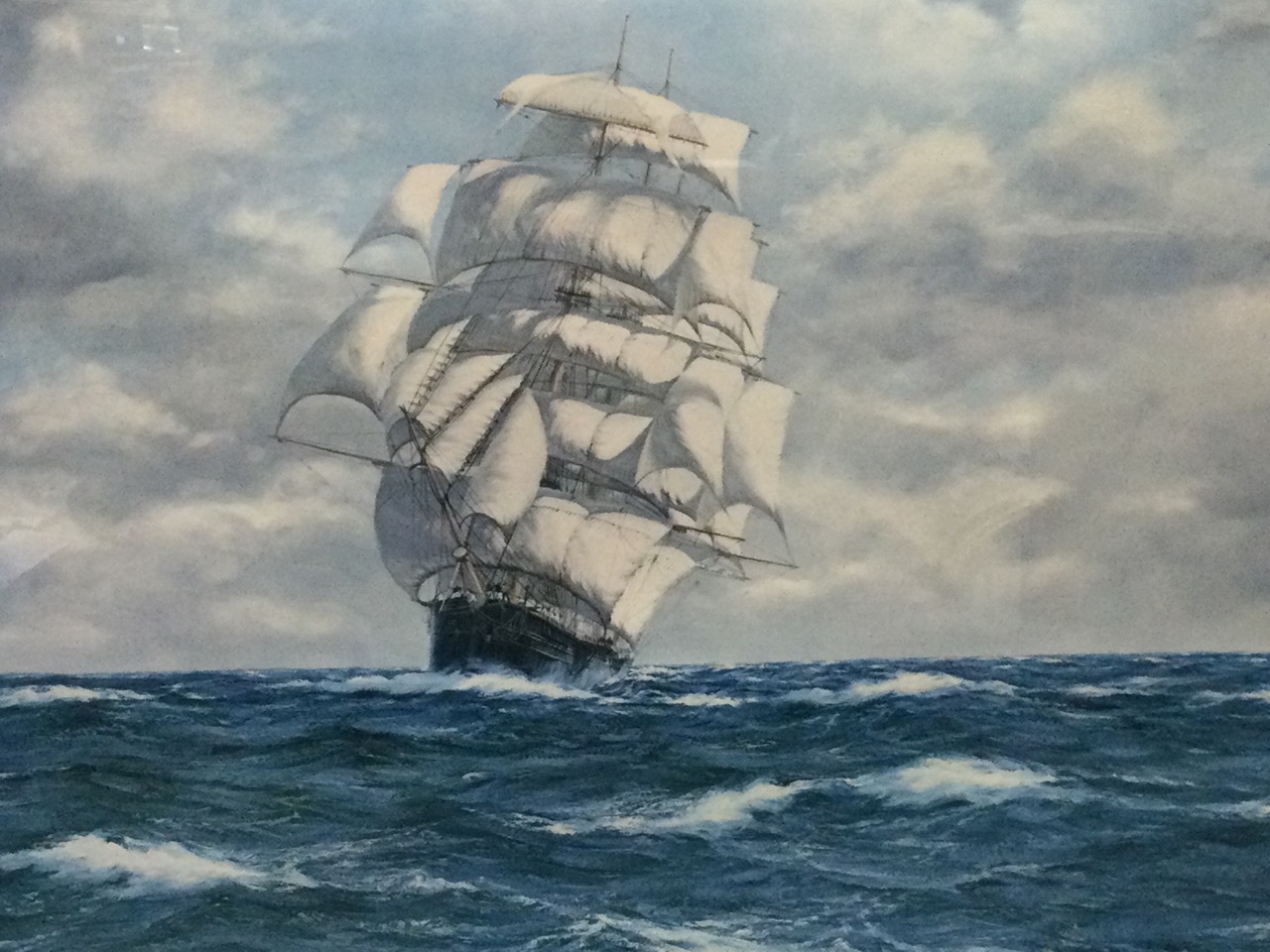 Henry Scott, tall ship in choppy seas titled The Norman Court, published by Venture Prints Ltd