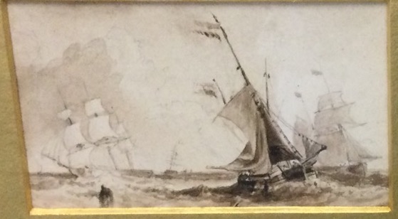 Fine nineteenth century pencil and sepia marine miniature studies, a pair, sailing boats on choppy - Bild 2 aus 3