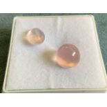 A rose quarts circular loose gemstone, the pale pink jewel weighing approx. 5 carats; and another