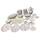 A collection of Royal Copenhagen onion pattern porcelain including a coffee pot & cover, five oval