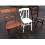 A Victorian barback mahogany chair with tapering seat on turned legs; a painted spindleback elm