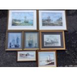 A collection of nautical pictures - John Sutton, a pair, prints of sailing ships, signed in