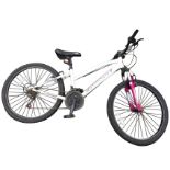 An MFX childs muddyfox mountain bike with soft seat, Shimano gears, sprung forks, Revoshift