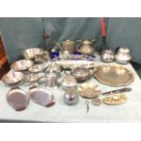 Miscellaneous metalware including stainless steel, two Victorian pewter teapots, bowls, silver
