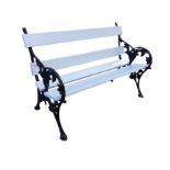 A Victorian cast iron garden bench, recently repainted and re-slatted, the ends cast with