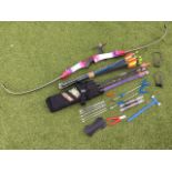 An archery set with Magnesium recurve bow & quiver, sets of arrows and spares, practice arrows and