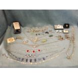 Miscellaneous jewellery including some silver, paste necklaces, beads, spray brooches, bracelets,