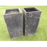 A pair of lead type resin garden planters, of tall square column form. (28in x 13.5in) (2)