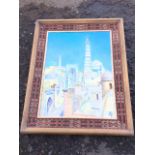 Oil on canvas, North African scene with minaret skyline, signed with monogram XP, also signed &
