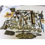 Miscellaneous items including a boxed set of gun cleaning rods, metal tools, a Colibri marble