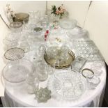 Miscellaneous glass including fruit bowls, vases - some signed, a dressing table set on tray with
