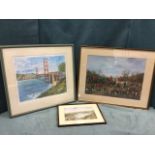 Maisie Hay, watercolour of Berwick viaduct with train on bridge, signed, mounted & framed; a