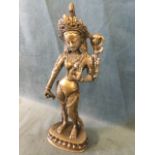 An eastern silver plated Tara bodhisattva Buddha, the figure in full costume and headdress