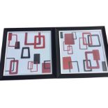 A pair of graphic prints titled The Swinging Sixties 1 and 2, unknown artists, in contemporary black