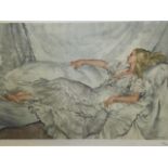 William Russell Flint, limited edition lithographic print, reclining lady on couch, with embossed