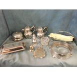 Miscellaneous silver plate including a pair of filter jugs with lids, a rectangular tureen &