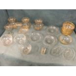 Miscellaneous glass including a six-piece gilded champagne set with bowls, a set of five star-cut