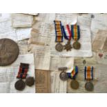 A family group of medals with trio to Pte G Hodge (17988) of the Bedford Regiment,