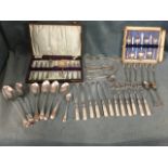 Miscellaneous EP flatware including a six-piece mother of pearl handled fish set, boxed sets of