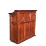 A Victorian pitch pine pulpit, with velvet lined bookrest in moulded frame above a panelled