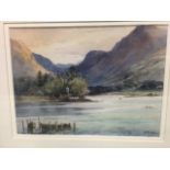 William Fergie, watercolour, lake landscape view of Derwentwater, titled & signed, mounted & framed.