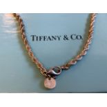 A Tiffany & Co sterling silver rope chain necklace with lobster clasp, in original box. (18in)