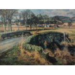 McIntosh Patrick, numbered lithographic coloured print, farm landscape with two young boys by