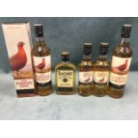 Four bottles of Famous Grouse scotch whisky - 2 @ 70cl and 2 @ 35cl; and a 35cl bottle of Teachers