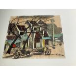 Ahn Tuan Dang, watercolour, wet street scene with figures and bicycles, signed and dated 95,