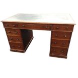 A Victorian mahogany kneehole desk, the rectangular moulded top inset with writing surface above a