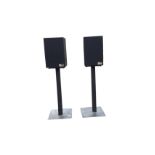 A pair of TDL electronic speakers on square metal stand. (2)