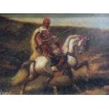 Ariger, oil on board, Arab horseman in landscape, signed & gilt framed. (6.25in x 4.25in)