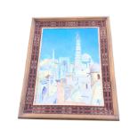 Oil on canvas, North African scene with minaret skyline, signed with monogram XP, also signed &
