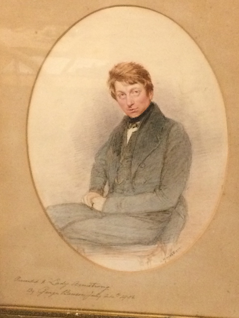John Henry Mole, pencil & watercolour, oval portrait of a seated young gentleman, signed, the gilt