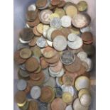 A small tray of miscellaneous coins including copper & silver, mainly GB, some foreign, etc. (A