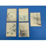 Japanese school, five watercolours - insects, landscapes, flowers & foliage, all signed and chop