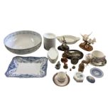 Miscellaneous ceramics including Wedgwood jasperware, a Victorian Royal Doulton washbowl, resin