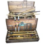 A boxed Slazenger croquet set with eight mallets, hoops, eight balls, posts, etc., the pine case