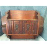 A stained Edwardian hanging cupboard & shelf, with shaped back, having two central carved cupboard