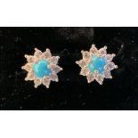 A pair of Arizona sleeping beauty turquoise stud earrings, the circular stones claw set in