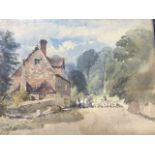 Nineteenth century English school, pencil & watercolour on buff paper, study of house & trees with