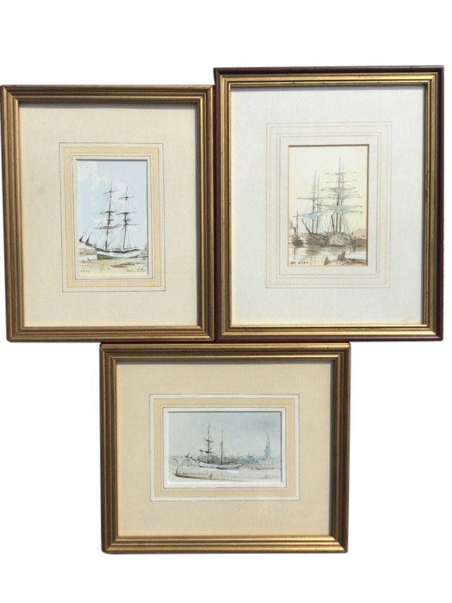 Peter Knox, watercolours, titled Brig, The Quay and a third untitled of Berwick, all depicting