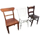 A Victorian barback mahogany chair with tapering seat on turned legs; a painted spindleback elm